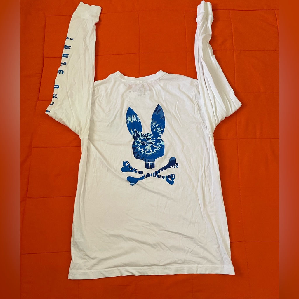 Psycho Bunny T-Shirt Mens Size 5 White Long Sleeves Graphic Print